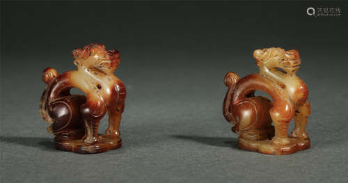 Pair Of Chinese Jade Beast Ornaments