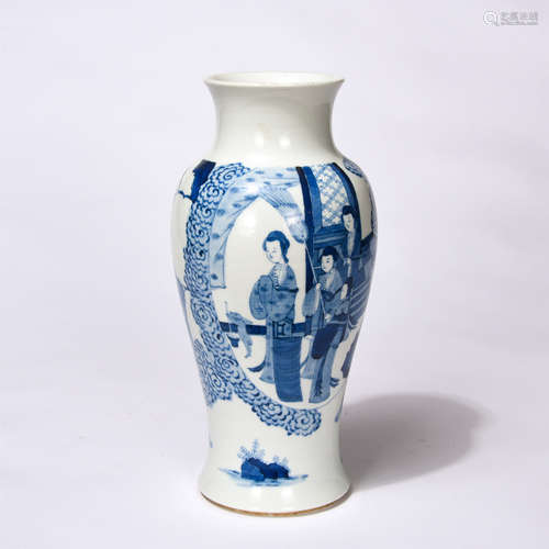 Chinese Blue And White Figure Story Porcelain Vase