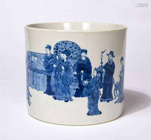 Chinese Blue And White Figure Story Porcelain Brush Pot