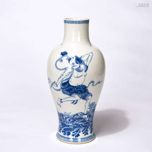 Chinese Blue And White Figure Story Straight Mouth Vase