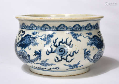 Chinese Blue And White Dragon Pattern Porcelain Alms Bowl