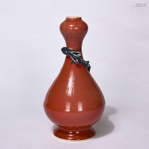 Chinese Red Glaze Coiled Dragon Garlic Head Shape Vase