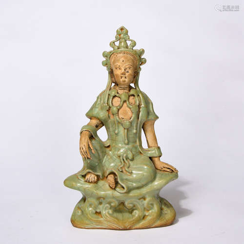 Chinese Longquan Ware Cracked Glaze Porcelain Buddha Statue