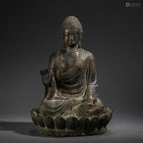 Chinese Bronze Statue Of Buddha Sitting On Lotus Pedestal