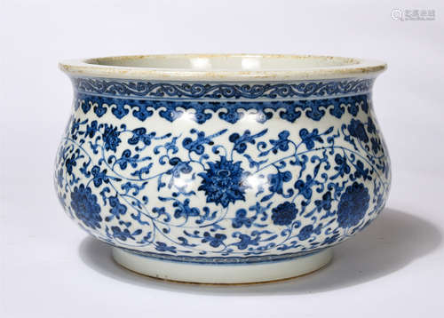 Chinese Blue And White Lotus Pattern Porcelain Alms Bowl