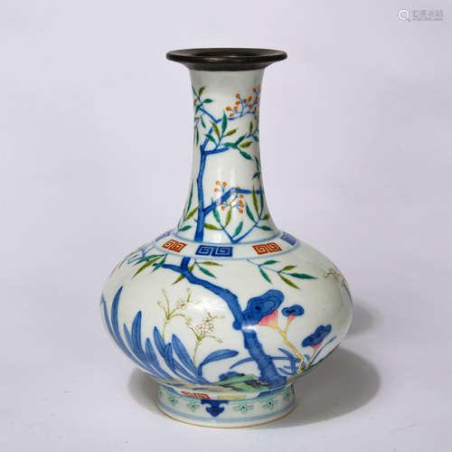 Chinese Blue And White Doucai Flower Pattern Porcelain Vase