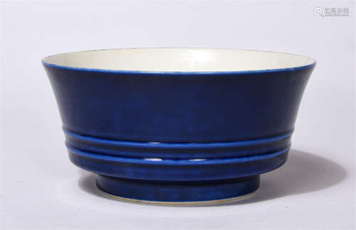 Chinese Blue Glaze Horizontal Ring Decorated Porcelain Bowl