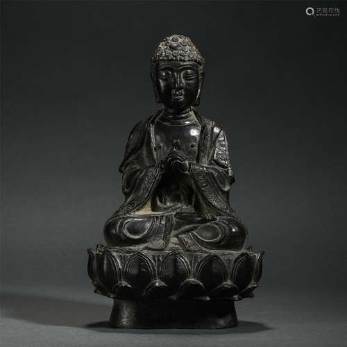 Chinese Bronze Statue Of Buddha Sitting On Lotus Pedestal