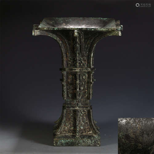 Chinese Bronze Square Zun With Auspicious Patterns