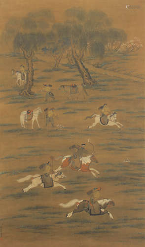 Chinese Painting Of Hunting On Horse