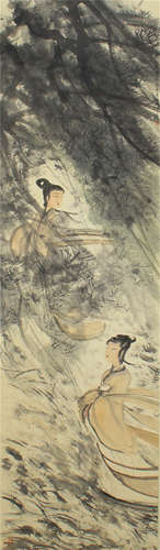 Chinese Painting Of Ladies And Pine Tree