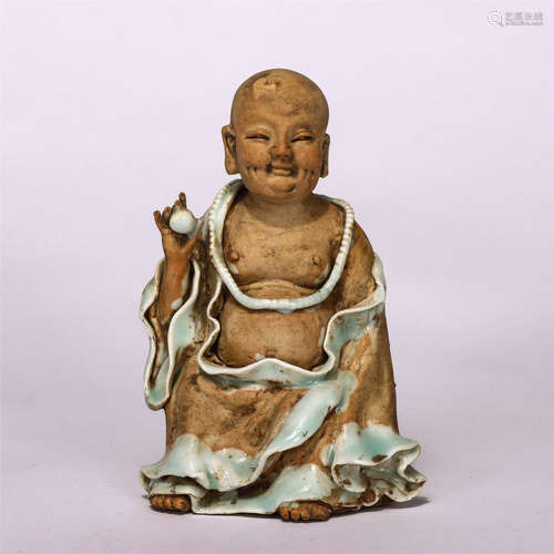 Chinese Hutian Ware Partial Glazed Porcelain Buddha Statue