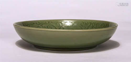 Chinese Longquan Ware Green Glaze Carved Pattern Plate