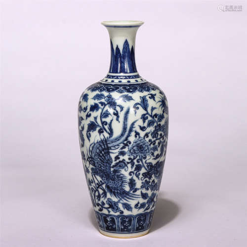 Chinese Blue White Flower And Dragon Phoenix Vase