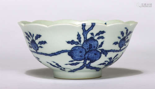 Chinese Blue White Pomegranate-Flower-Shaped Mouth Bowl