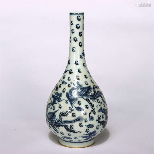 Chinese Blue White Dragon Phoenix Gallbladder Vase