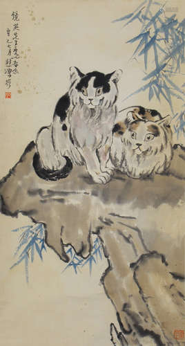 Chinese Painting Of Cats On Rock