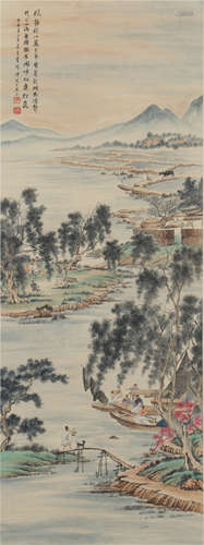 Chinese Painting Of Along The Autumn River