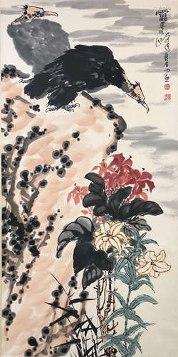 Chinese Painting, Two Eagles On The Rock