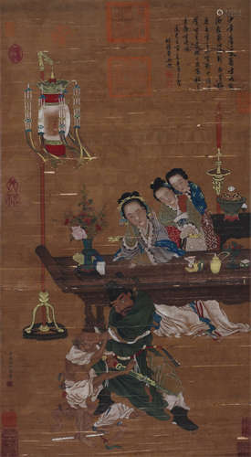 Chinese Silk Painting Of Figure Story