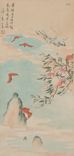 Chinese Painting Of Bats And Longevity Peaches