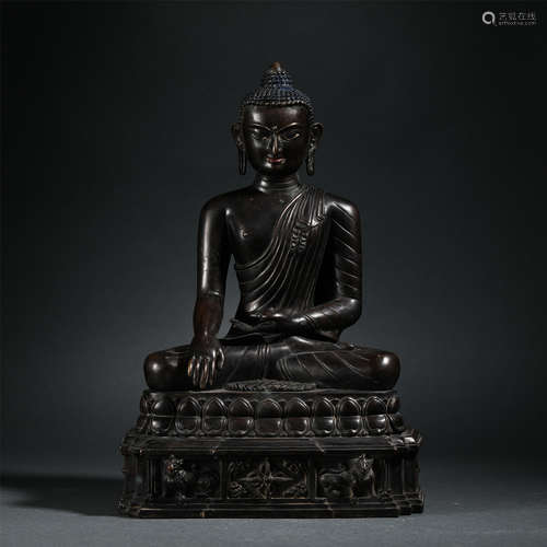 Chinese Bronze Statue Of Shakyamuni Sitting On Lotus Pedestal