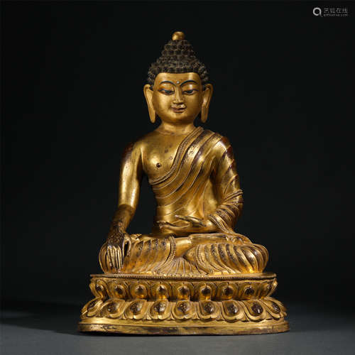 Chinese Gilt Bronze Buddha Statue Of Seated Shakyamuni