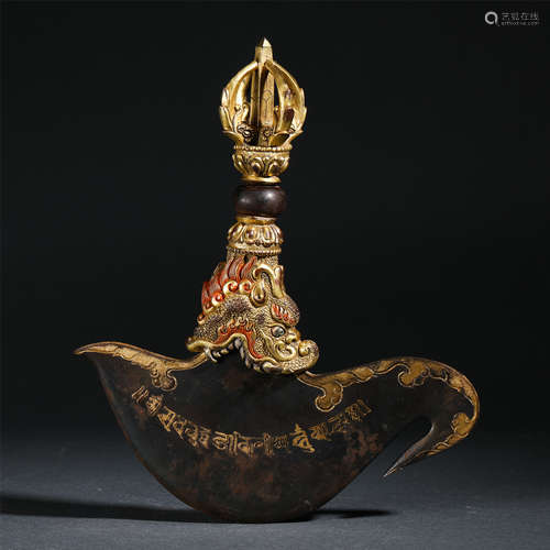 Chinese Gilt Bronze Buddhist Instrument With Beast Patterns