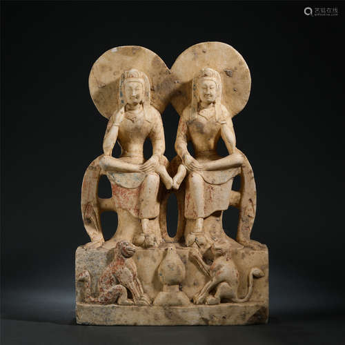 Pair Of Chinese Stone Carved Buddhas Statues