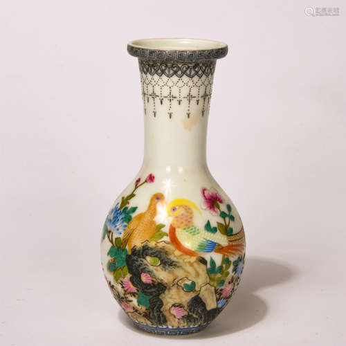 Chinese Enamel-Painted Pheasant And Flower Porcelain Vase