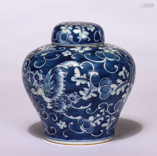 Chinese Blue White Flower And Butterfly Lidded Jar