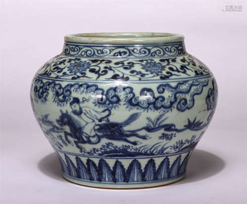 Chinese Blue White Figure Story Porcelain Jar