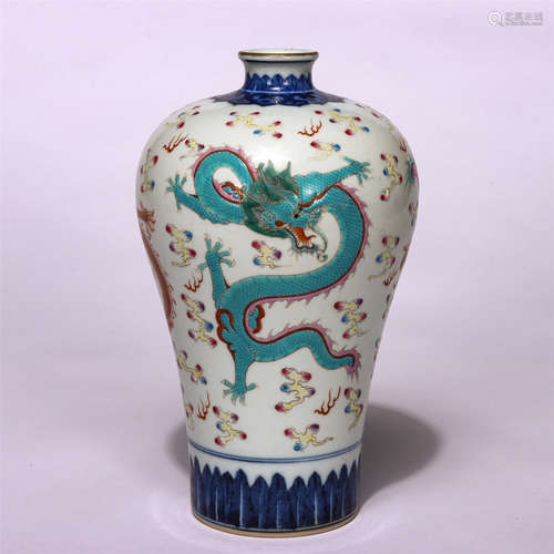 Chinese Blue White Famille Rose Dragon Pattern Meiping