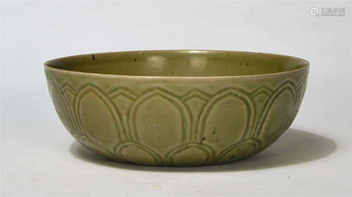 Chinese Yue Ware Engraved Lotus Pattern Porcelain Alms Bowl