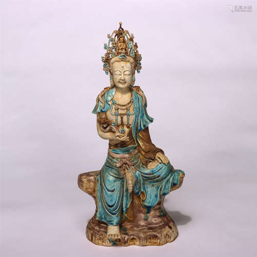 Chinese Hutian Ware Color Painted Porcelain Buddha Statue