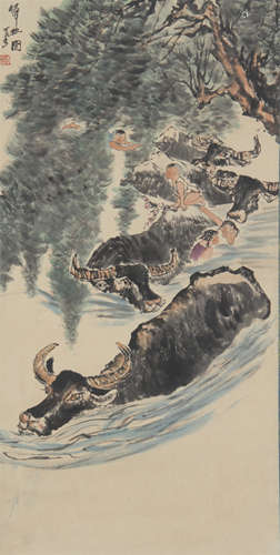 Chinese Painting Of Herding Buffaloes