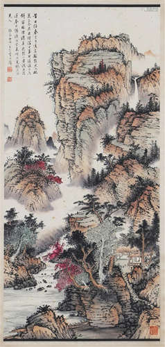 Chinese Painting Of Cloud Waterfall And Mountain Dwelling