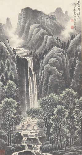 Chinese Painting Of Waterfall Scenery