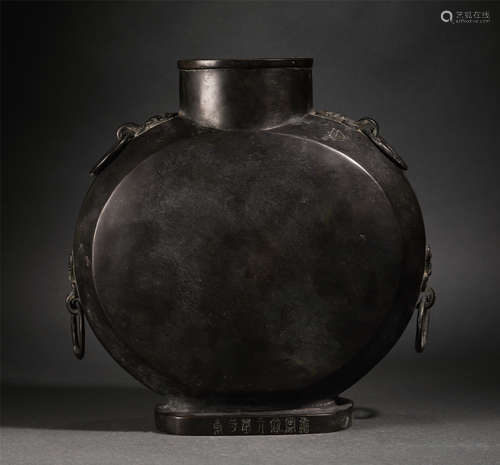 Chinese Bronze Flat Vase With Beast Patterns