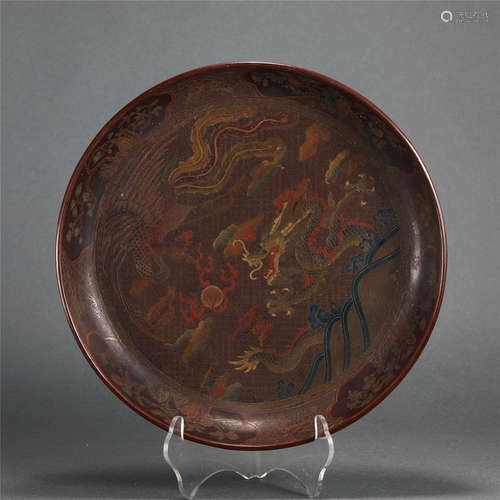 Chinese Lacquerware Dish With Dragon And Flower Patterns