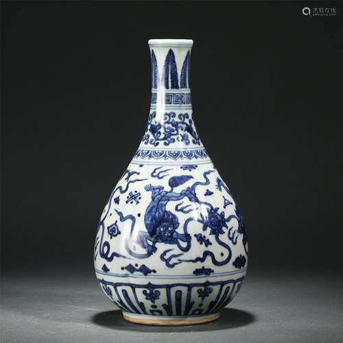 Chinese Blue White Beast Pattern Porcelain Vase