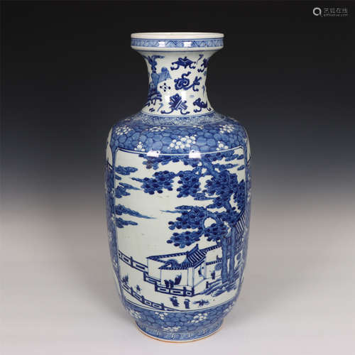 Chinese Blue White Figures Story Porcelain Vase