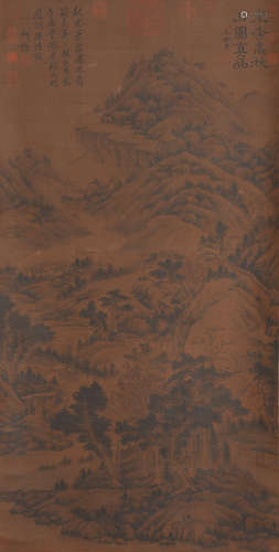 Chinese Painting Hanging Scroll Of Landscape With Inscriptions