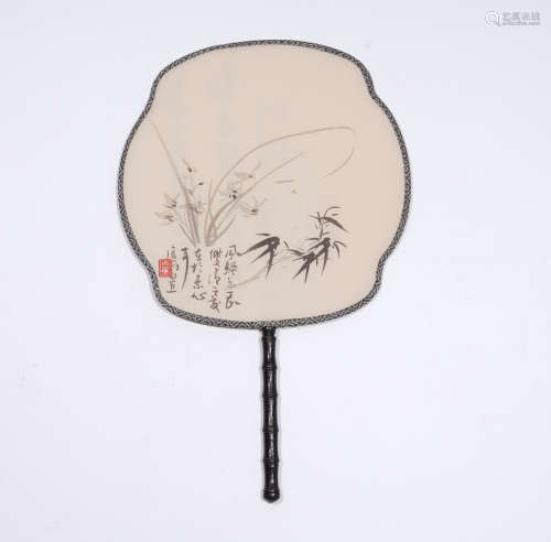Chinese Ink Orchid And Bamboo Painting Fan