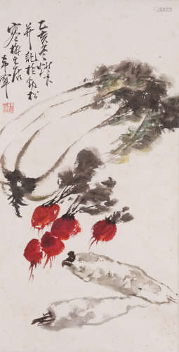 Chinese Painting Hanging Scroll Of Vegetables