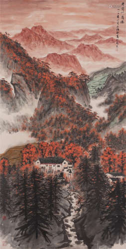 Chinese Painting Hanging Scroll Of Octagon House In Jinggang Mountains