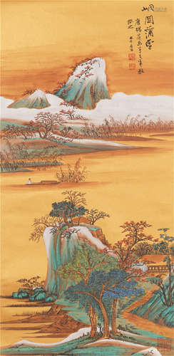 Chinese Painting Hanging Scroll Of Golden Mountains And Rivers