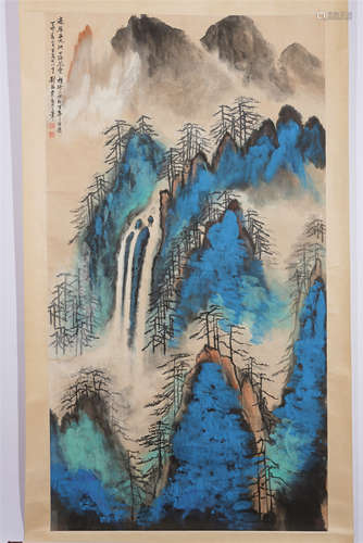 Chinese Color Painting Hanging Scroll Of Landscape