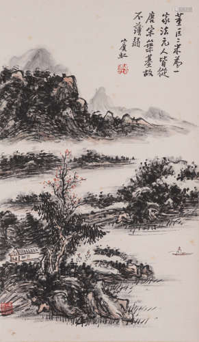 Chinese Hanging Scroll Ink Color Painting Of Landscape