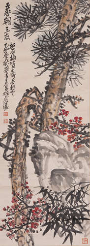 Chinese Painting Hanging Scroll Of Pine, Bamboo And Plum